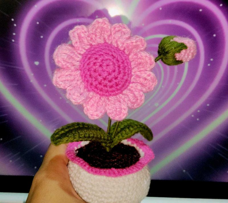 Crochet Pink Potted Flower