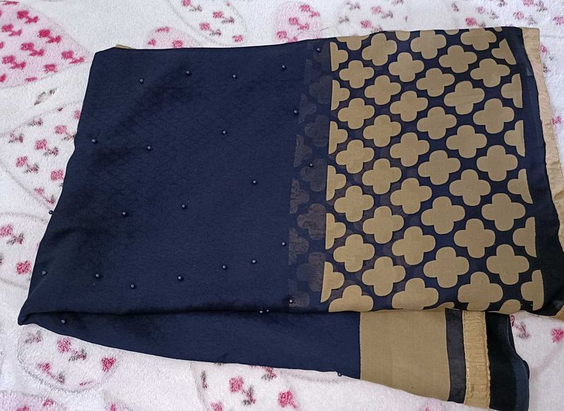 Navy Blue Georgette Saree!