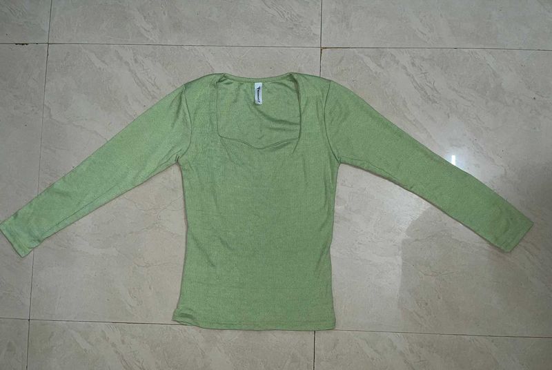 Green Full Sleeve Fitted Top