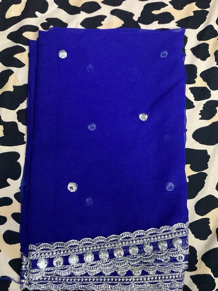 Blue Dupatta with Silver Border