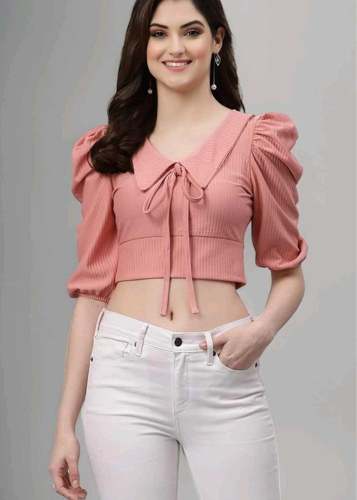 Pink Puff Sleeve Crop Top