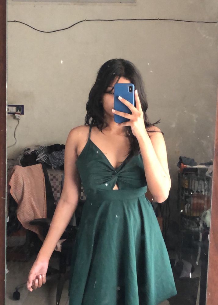 Green back open sexy dress