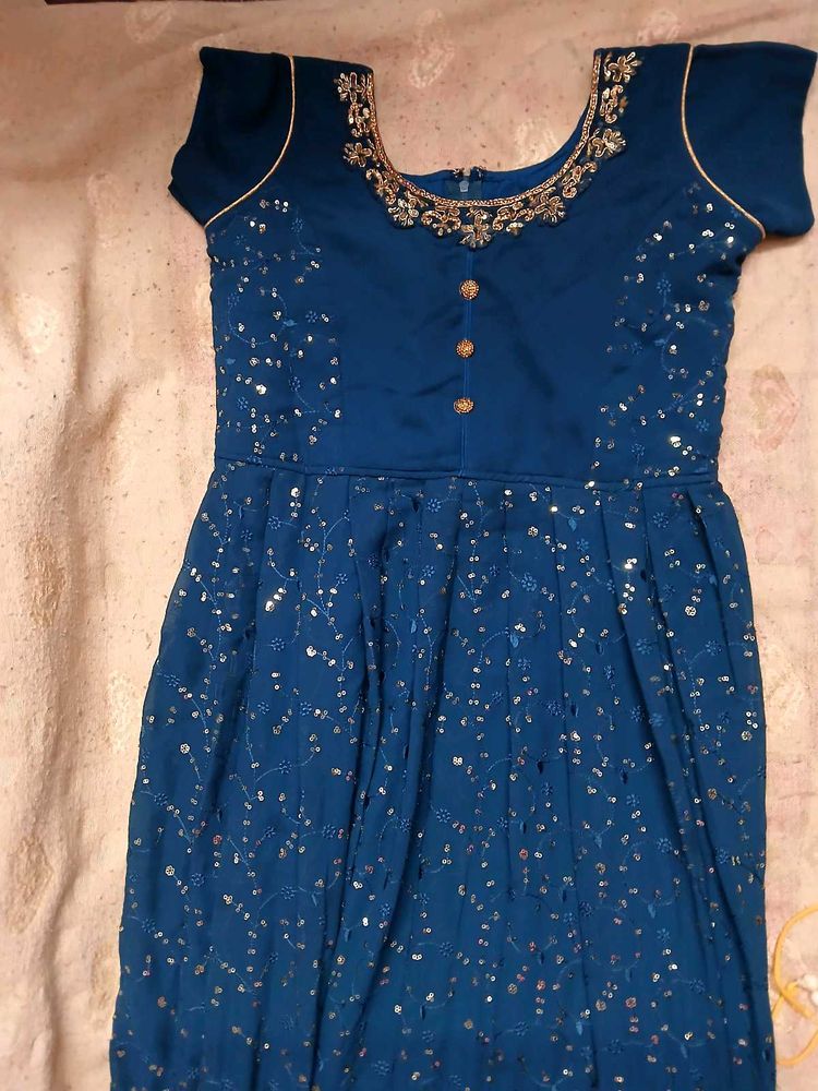 Blue Dress with Gold Embellishments