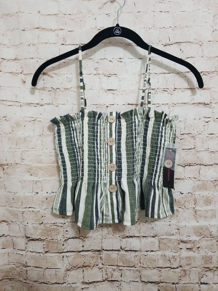 Smocked Tube Camisole Green White Striped