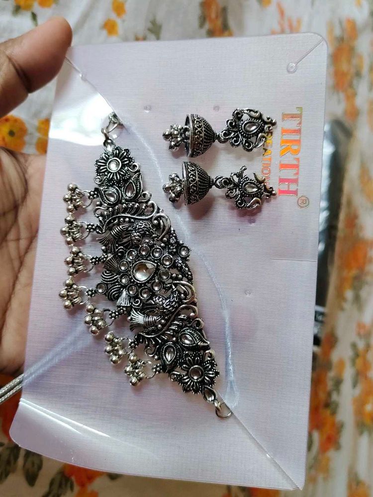 Oxidized Silver Necklace &amp; Earring Set