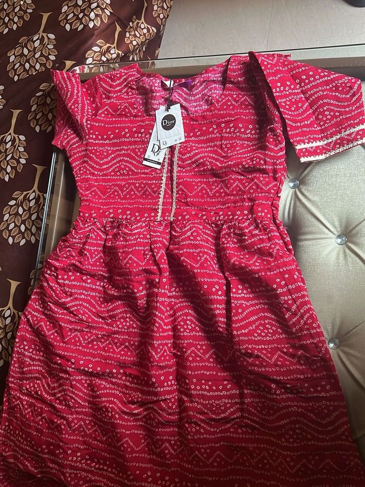 Red Bandhani Print Dress