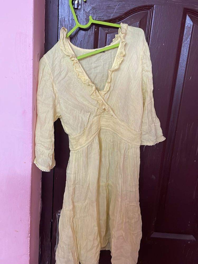 Yellow Ruffle V-Neck Dress