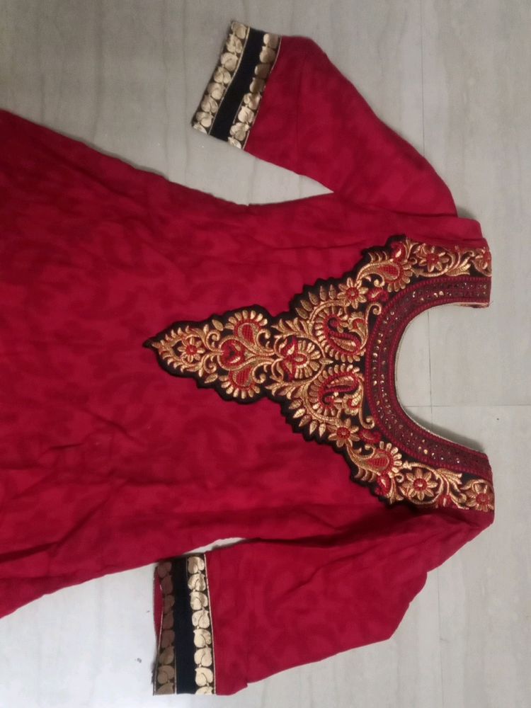 Cotton Anarkali Gown With Golden Jari Work
