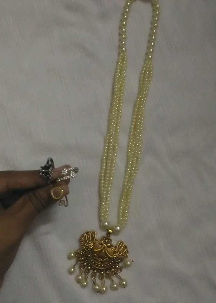 Bead Necklace and 3 rings combo