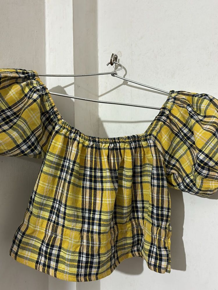 Yellow Gingham Puff Sleeves Top (sale)