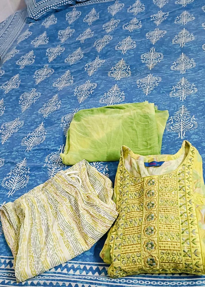 Yellow Embroidered Kurta Set With Dupatta