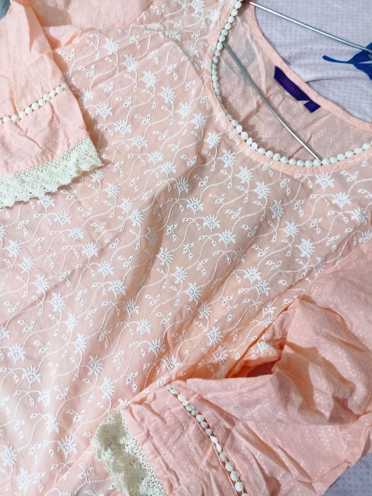 Shrishti Peach Chikan Work Kurta