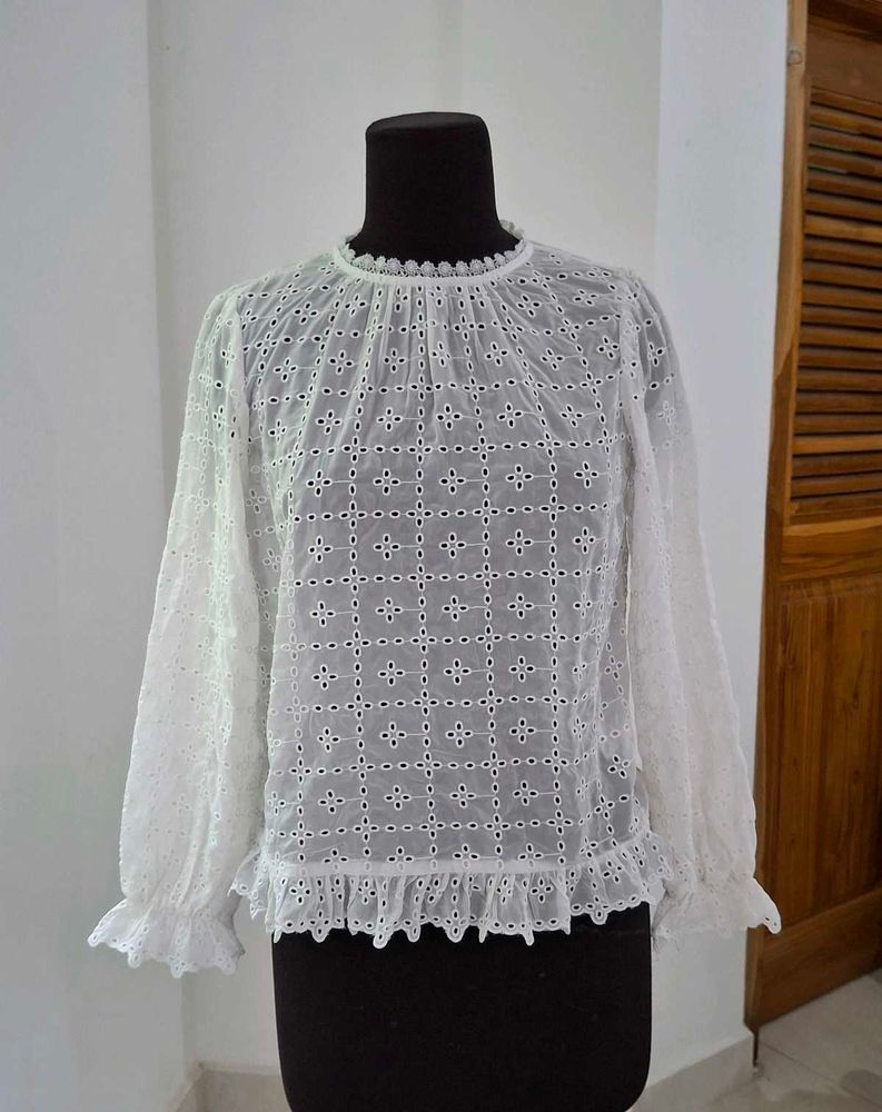 H&amp;M White Eyelet Blouse