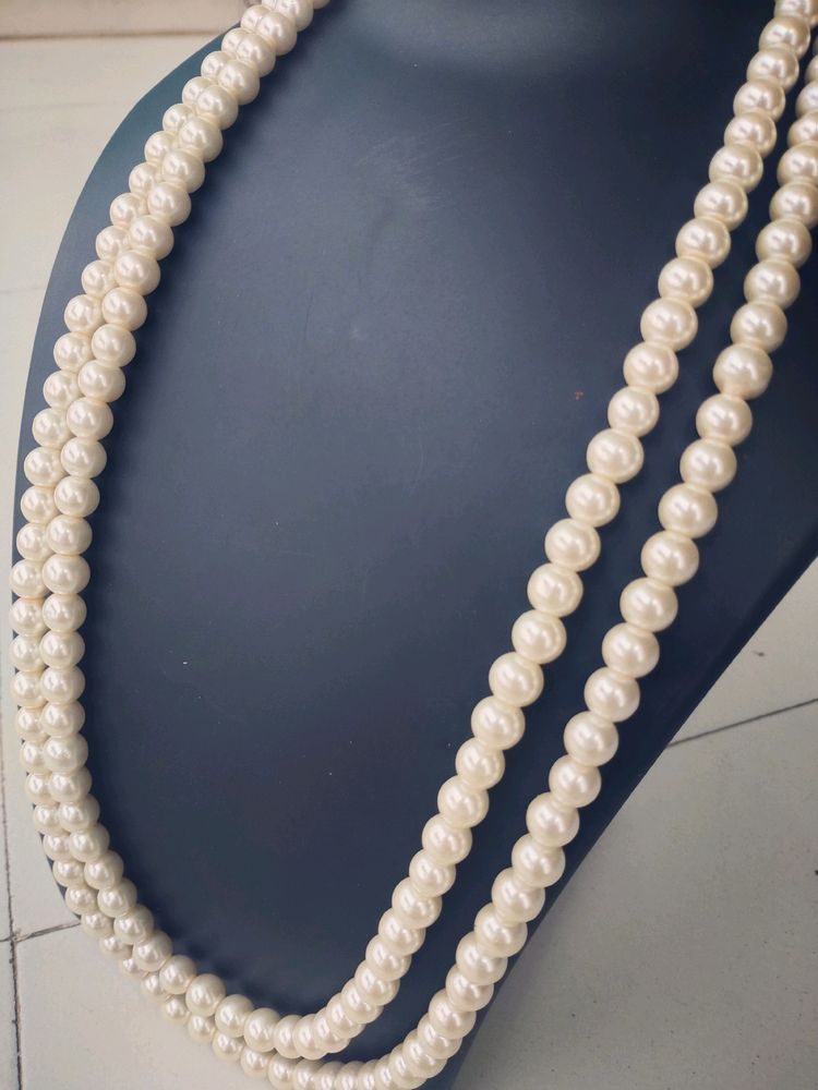 White Fresh Water Pearl Necklace Double Layered