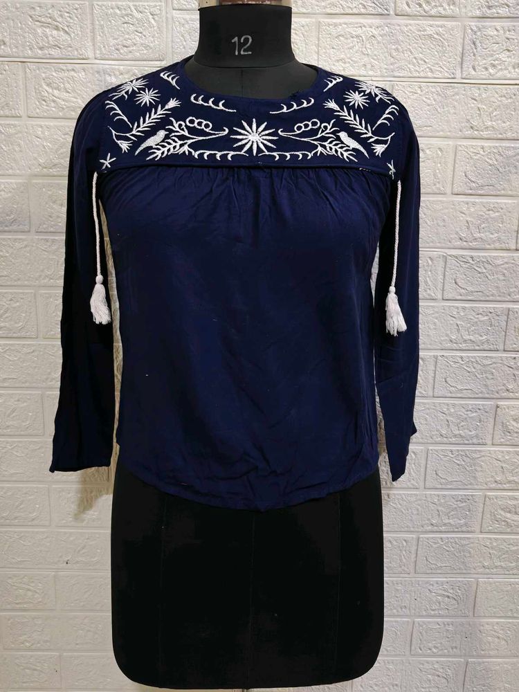 Embroidered Navy Blue Tunic