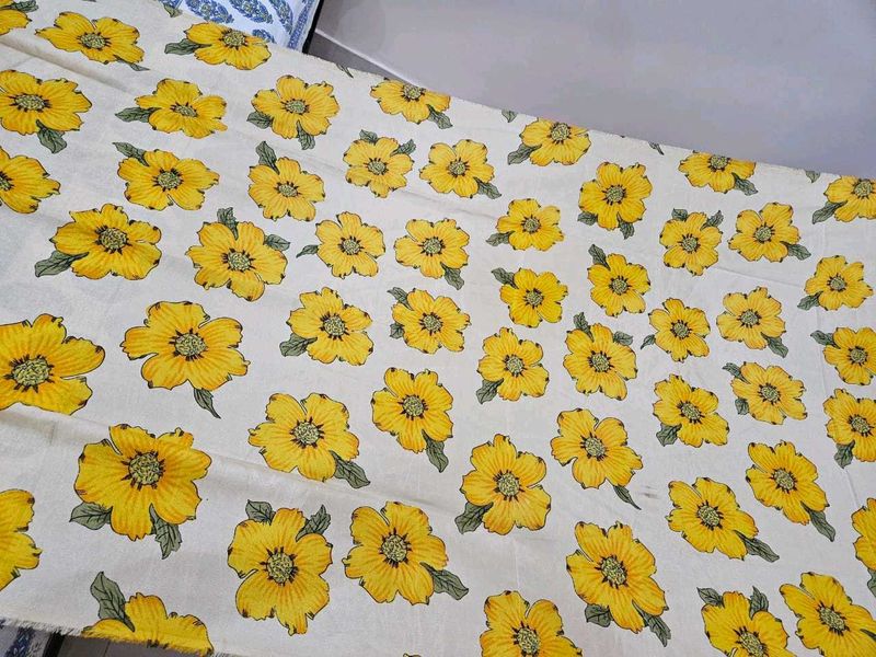 Floral print yellow Silk Fabric