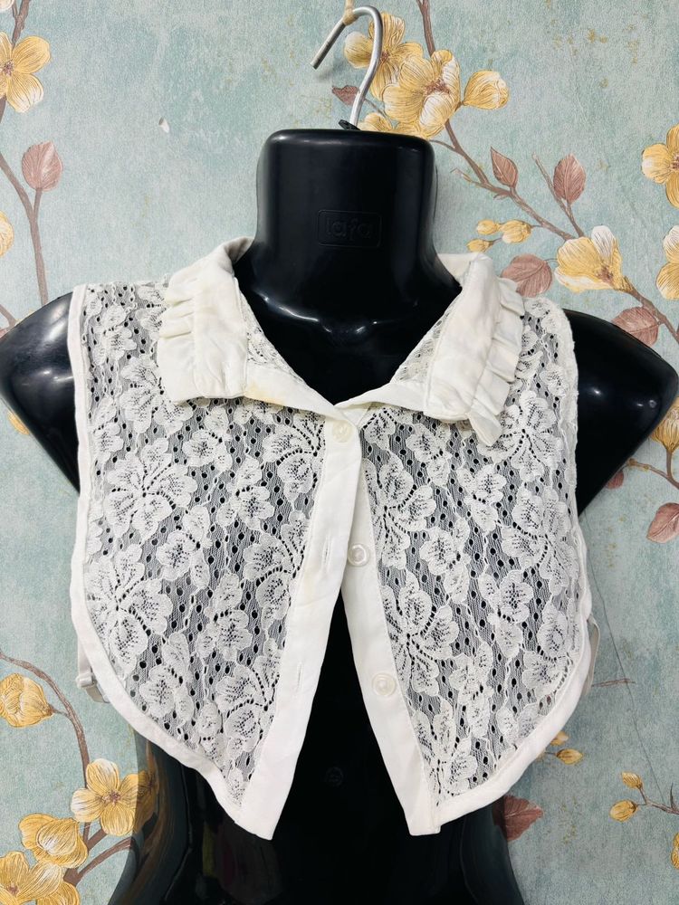 Lace Button-Up Pseudo Neck