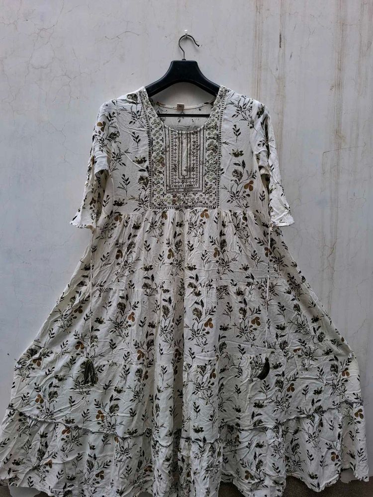 Floral Embroidered Ruffle Dress XL Size