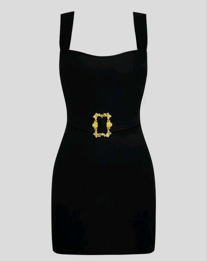 Square Neckline Black Short Dress In Size &#34;Xs&#34;