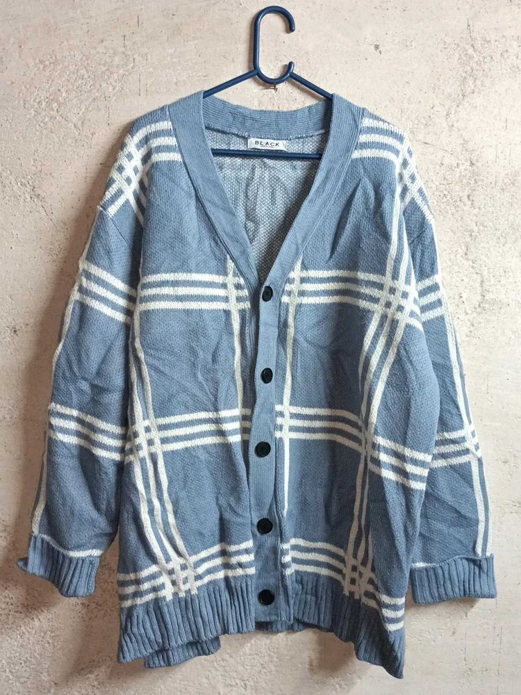 🇰🇷 Oversized Winter Plaid Cardigan Sweater