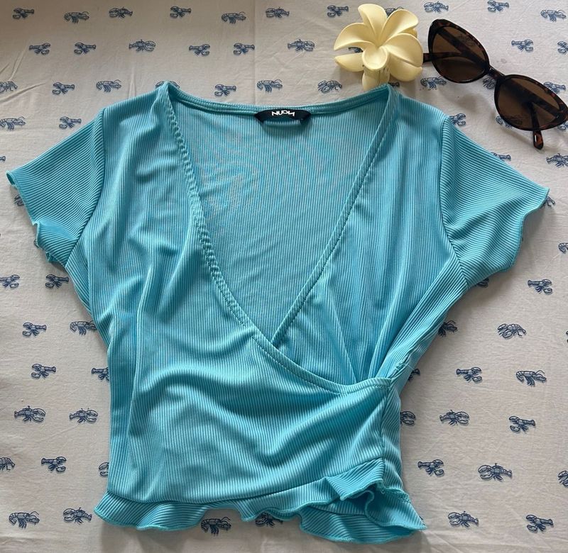 Cute Blue Wrap Top
