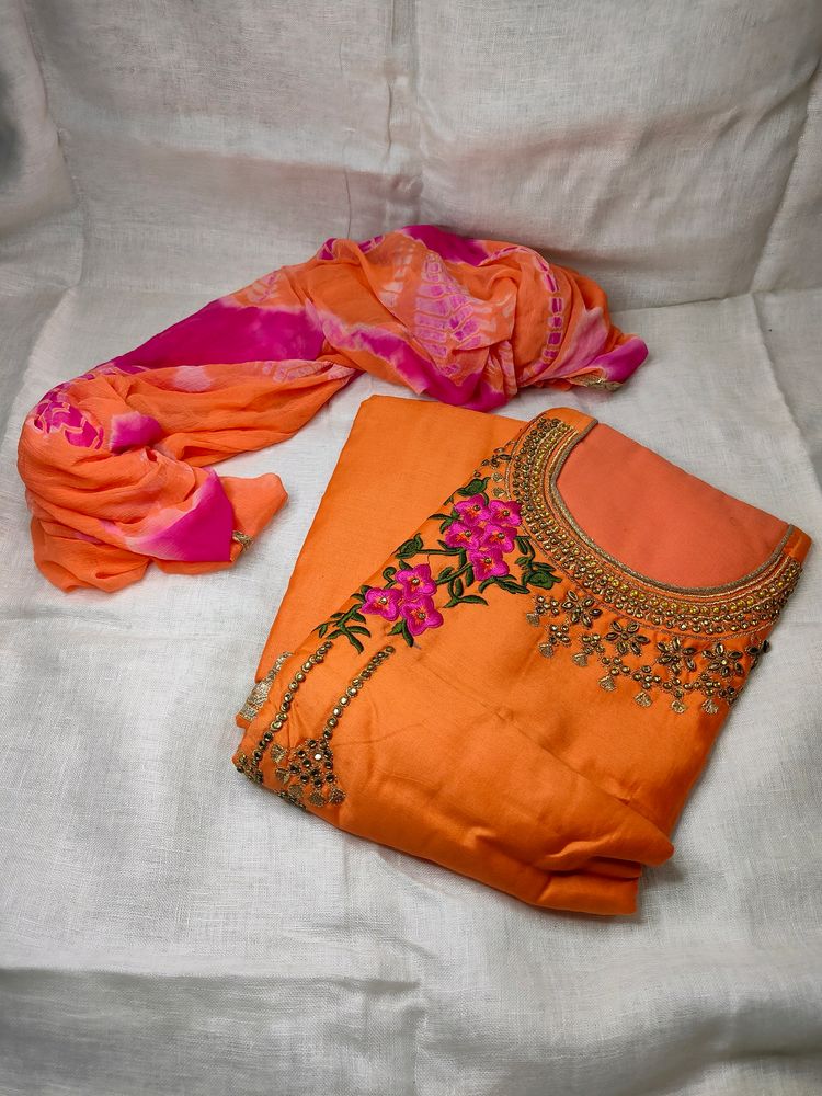 Cotton Material With Embroidery N Stone Work Mater
