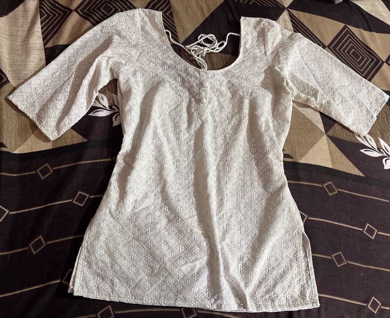 Chickenkari White Kurti Tailored