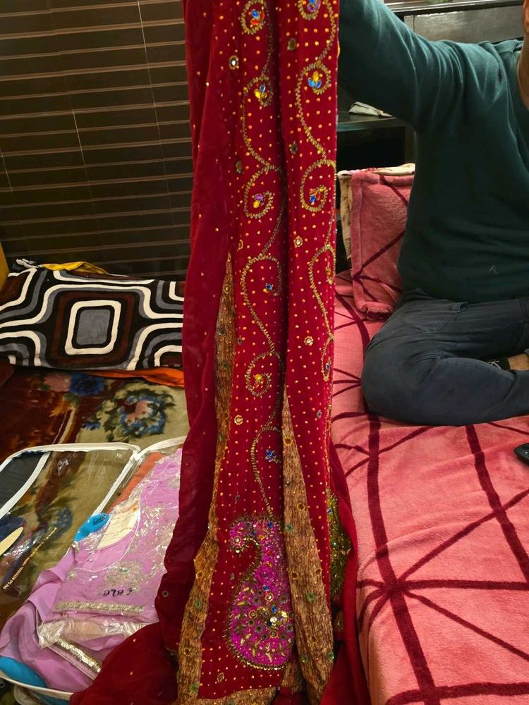 Elegant Red Embellished Saree