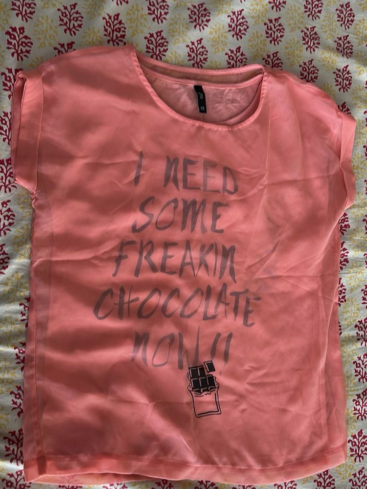 Rio brand Peach Graphic Print two layered top