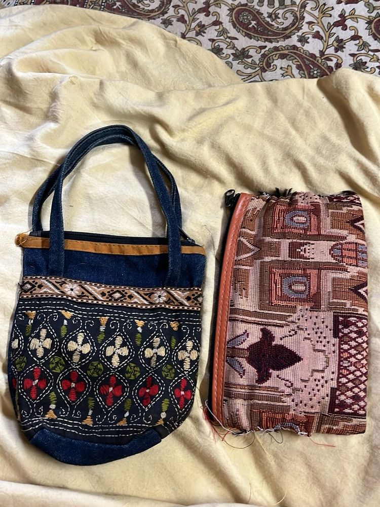 Embroidered Handbag &amp; Pouch