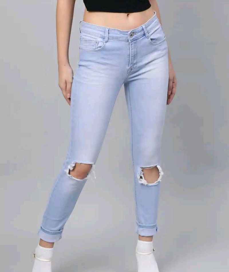 Women Blue Skinny Fit Mid-Rise Slash Knee Stretcha