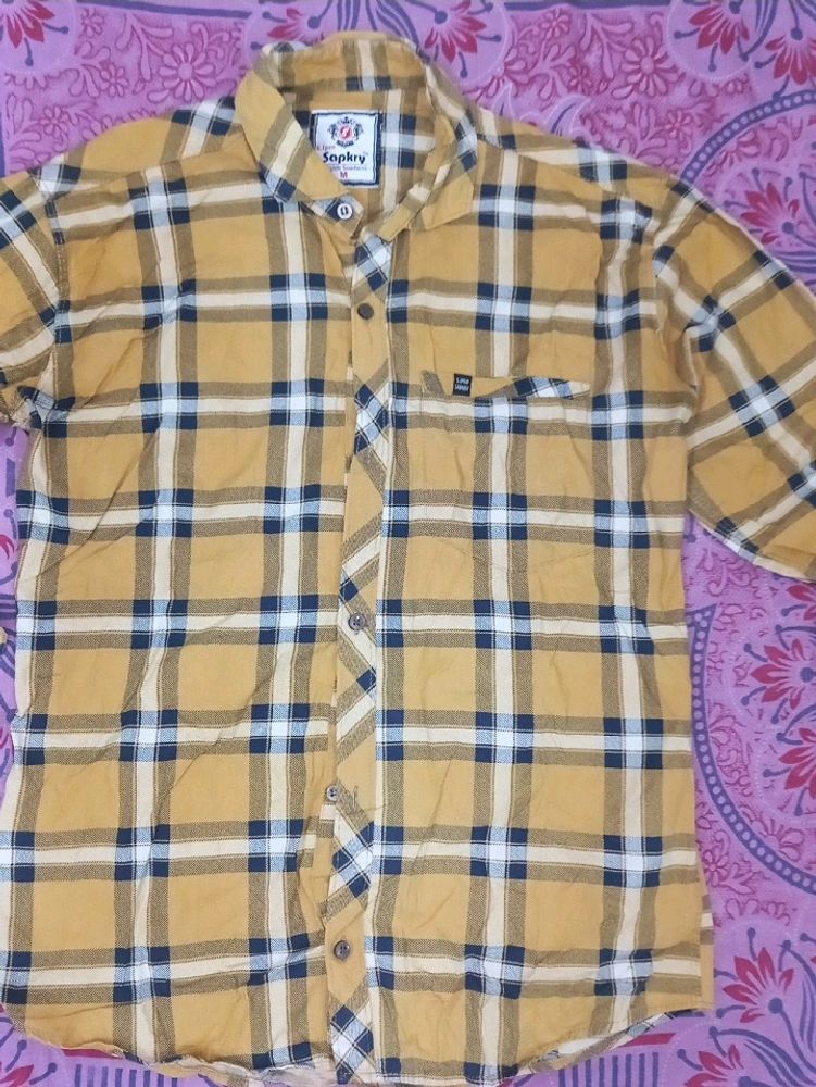 A Yellow Colour Black Checked Shirt. With Sapkry Brand. With M Sized