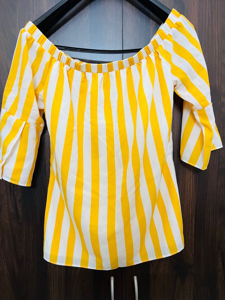 Bright And Beautiful Yellow Off Shoulder Top of Si