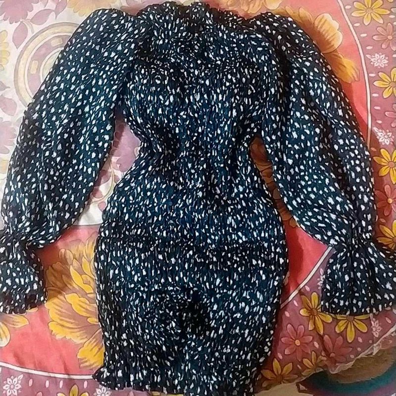 Smocked Long Sleeve Mini Dress