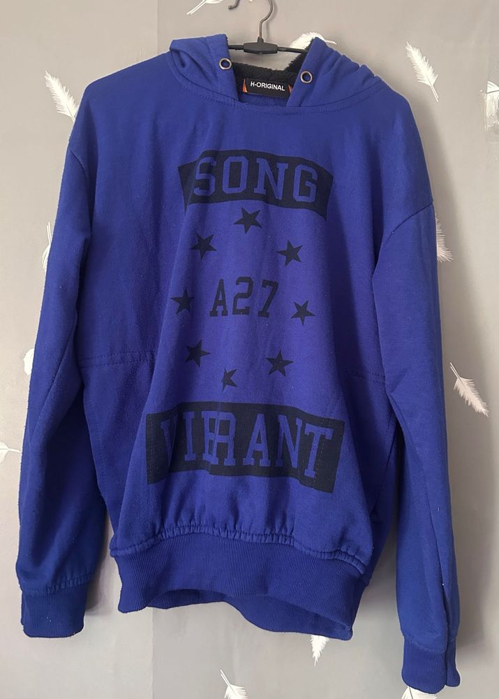 Blue Graphic Print Hoodie