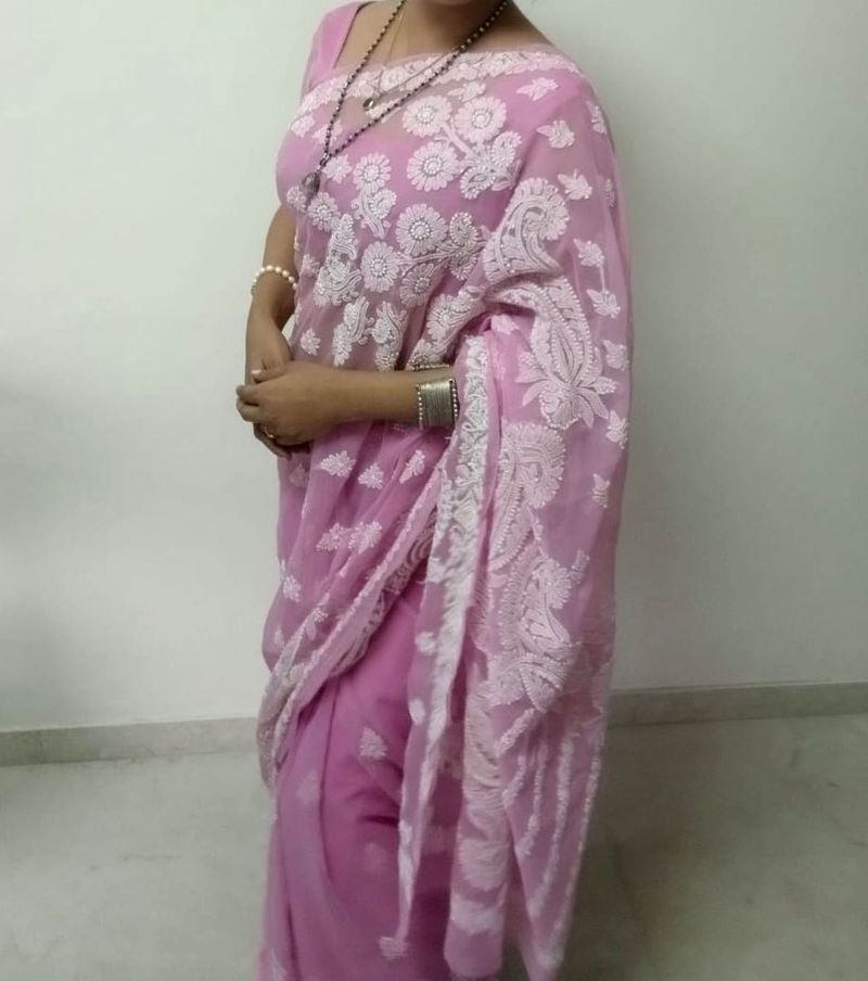 Pink Lukhnowi Saree