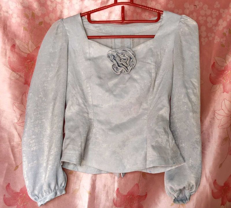 Cute Light Blue Peplum Top