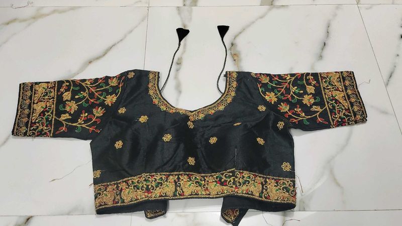 Embroidered Black Saree Blouse