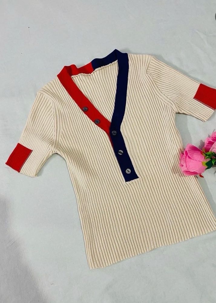 Retro Ribbed Button-Up Top