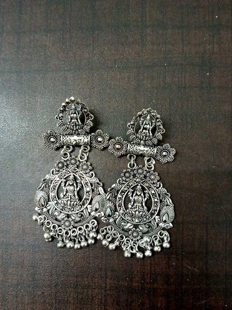 Oxidized Goddess Lakshmi Earrings