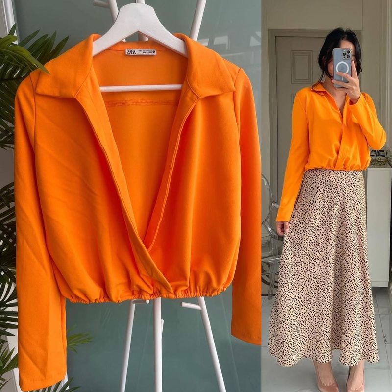 Zara Orange Surplice Crop Top