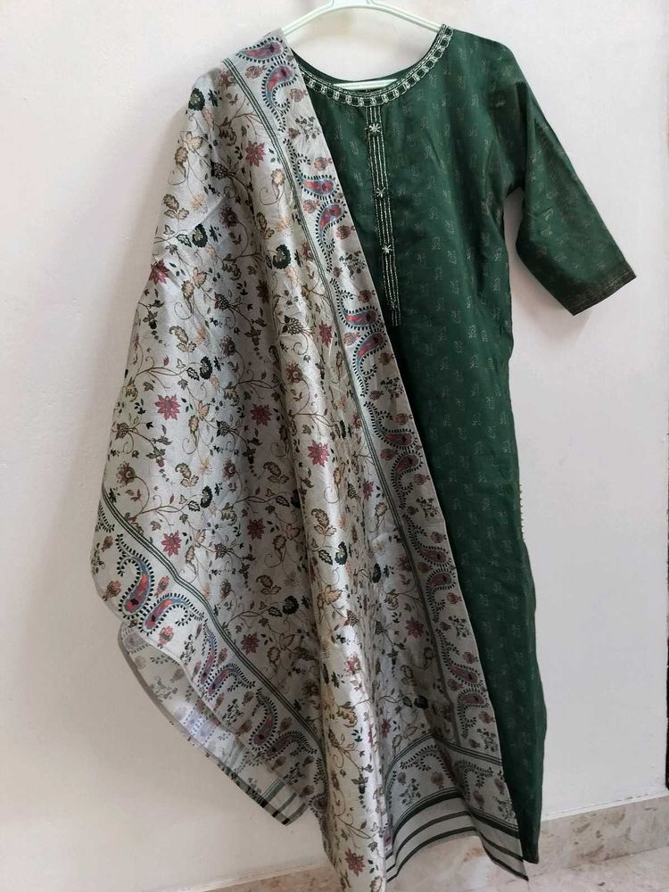 Green Premium Kurta Set Three Piece