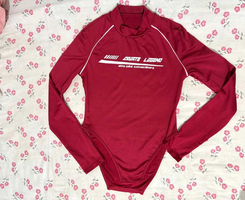 Maroon Long Sleeve Swimsuit