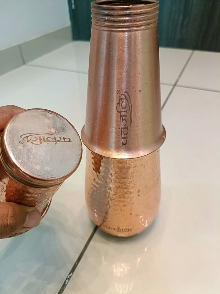 Patanjali Pure Copper Bottle With Glass