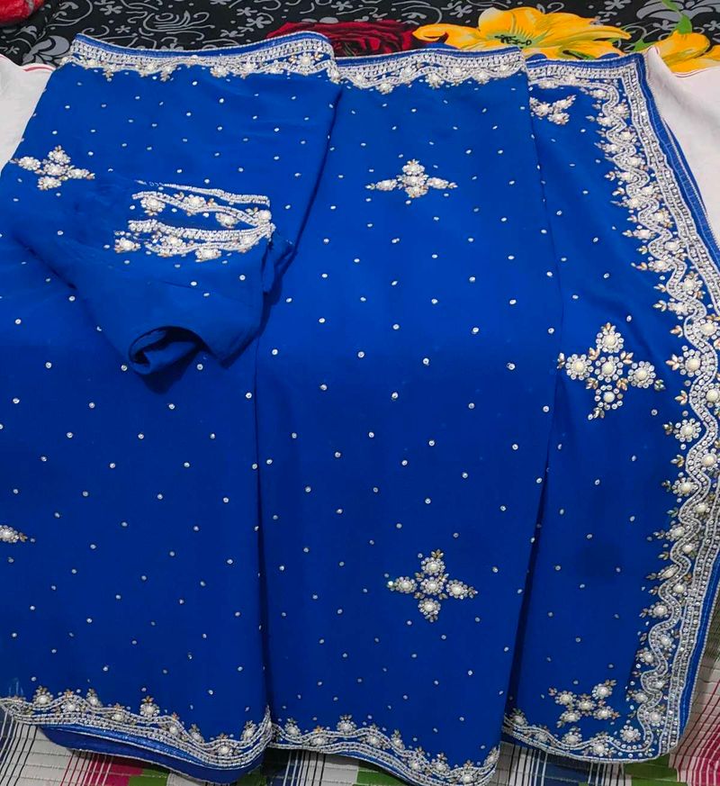 Elegant Blue Embellished Saree