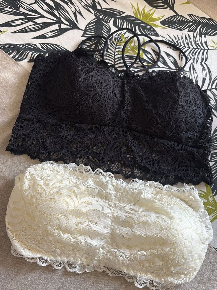 Lace Bralette Set - Black &amp; White - stretchable