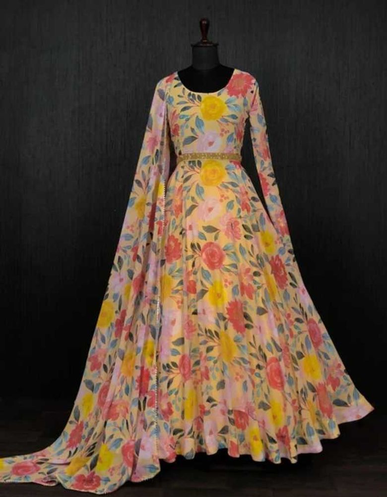Floral Print Ethnic Gown
