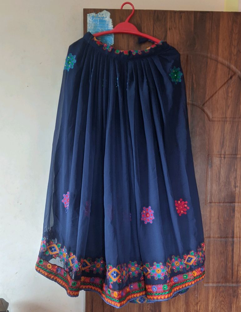 Heavy Embroidery Lehenga Skirt . Navy Blue Colour With Multi color Design . Self Stitched . Worn Only One Times