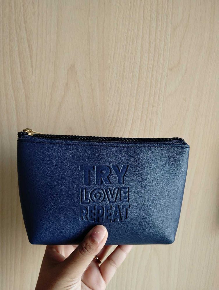 Navy 'Try Love Repeat' Pouch