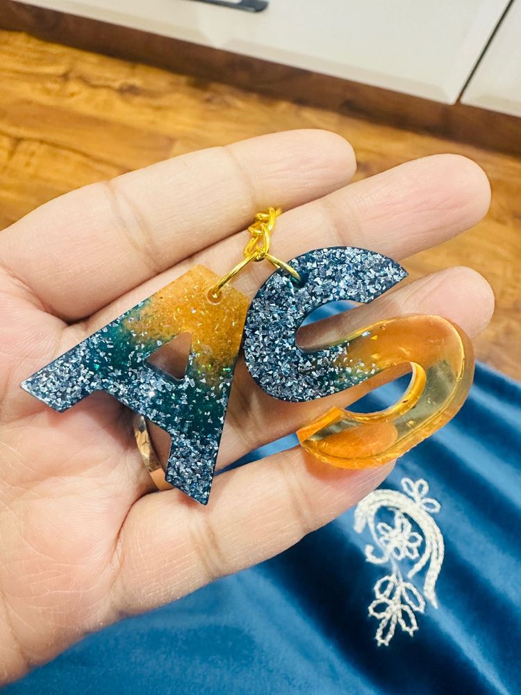 Resin Initial Keychain - A &amp; S customise your